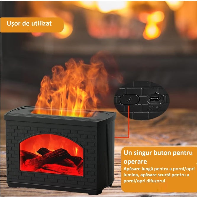 Umidificator cu efect de flacară șemineu, difuzor de uleiuri esențiale, aroma terapie, 270 ml – imagine 3