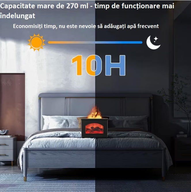Umidificator cu efect de flacară șemineu, difuzor de uleiuri esențiale, aroma terapie, 270 ml – imagine 4
