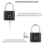 Lacăt cu senzor de amprentă, Bluetooth, autonomie până la 180 de zile, încarcare USB