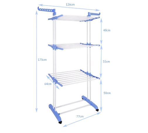Uscator Vertical pentru Rufe Haine Mobil si Pliabil cu Suport Umerase, Inaltime 175 cm