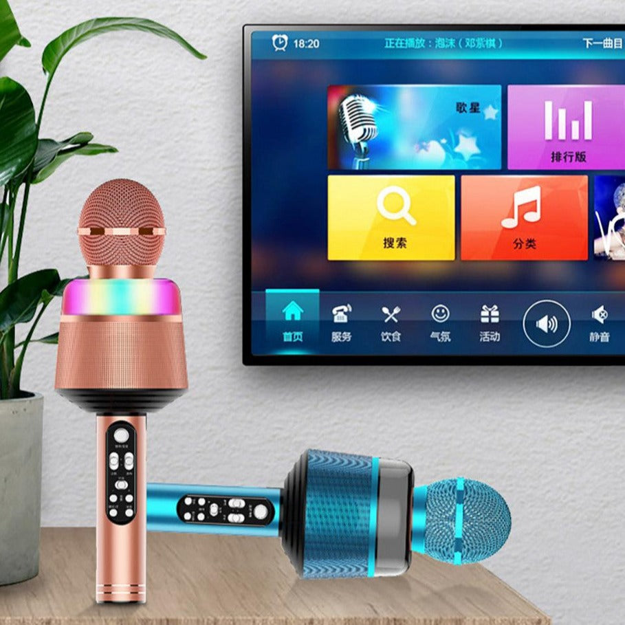 Microfon 2 în 1, Difuzor LED Recorder, Karaoke, USB, compatibil iOS și Android – imagine 7