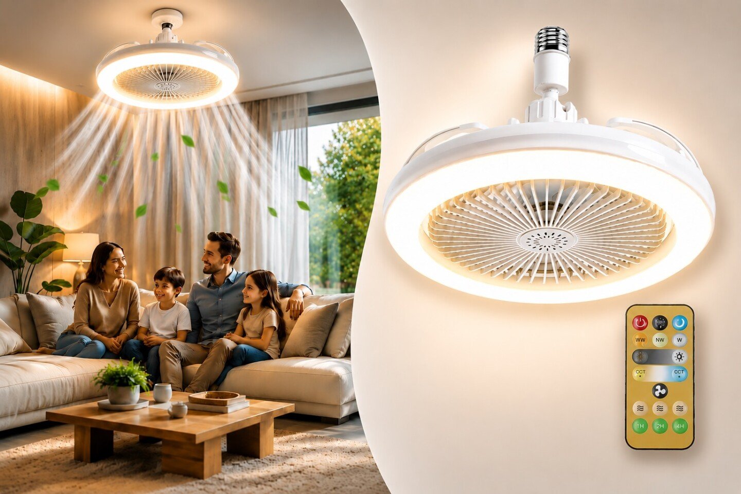 Ventilator de tavan JinVent cu lumina LED, 3500-6500K, 3 moduri + telecomanda