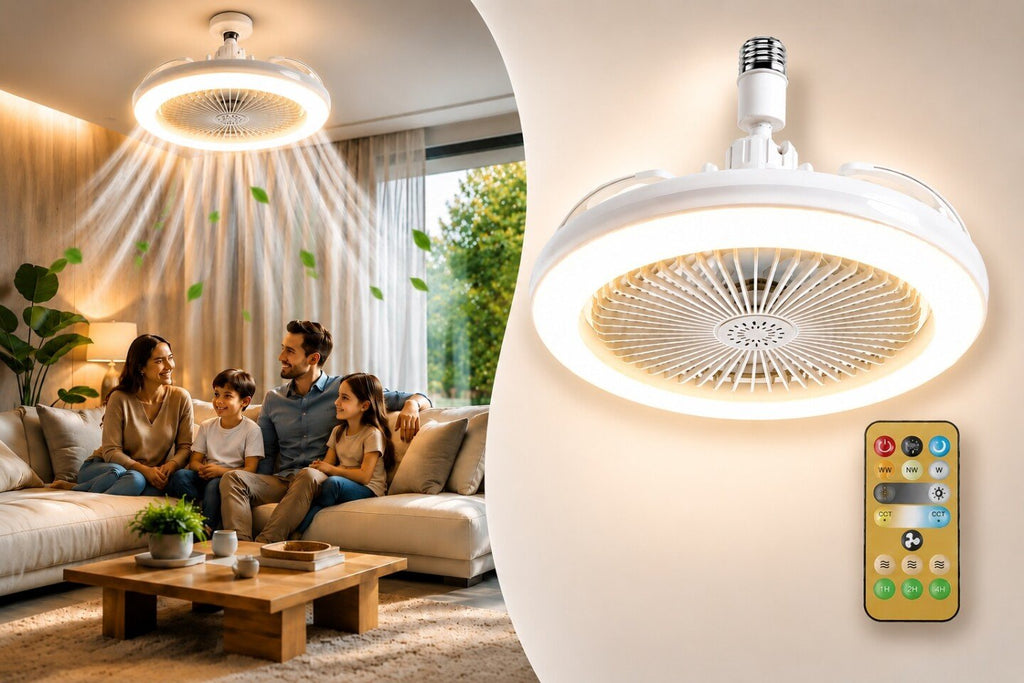 Ventilator de tavan JinVent cu lumina LED, 3500-6500K, 3 moduri + telecomanda