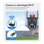 Camera de Supraveghere Tripla WIFI, 12MP, Exterior/Interior, Ultra HD, 5X zoom, Rotire, Leduri, Lumina, Comunicare Bidirectionala, Alarma, Senzor Miscare, 4G