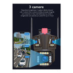 Camera de Supraveghere Tripla WIFI, 12MP, Exterior/Interior, Ultra HD, 5X zoom, Rotire, Leduri, Lumina, Comunicare Bidirectionala, Alarma, Senzor Miscare, 4G