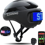 Cască de bicicletă SLSHINING, aplicație inteligentă cu program, lumină reîncărcabilă USB, lumină de spate pentru munte pentru adulți și bărbați și femei, cu semnalizatoare cu telecomandă