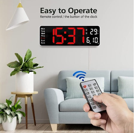 Ceas digital de perete cu telecomandă, alarmă dublă, temporizator, afișaj pentru temperatură și dată, alimentat prin USB, 10 niveluri de luminozitate, cadou de Ziua Îndrăgostiților/Ziua Mamei/Anul Nou, Montat pe perete