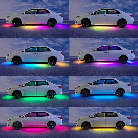 Banda LED Auto 4 buc 2x120cm, 2x150cm benzi luminoase auto cu lumină neon RGB pentru accent, lumină inferioară cu telecomandă wireless, benzi luminoase pentru caroserie auto, Furgonetă SUV Camion
