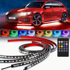 Banda LED Auto 4 buc 2x120cm, 2x150cm benzi luminoase auto cu lumină neon RGB pentru accent, lumină inferioară cu telecomandă wireless, benzi luminoase pentru caroserie auto, Furgonetă SUV Camion
