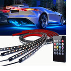 Banda LED Auto 4 buc 2x120cm, 2x150cm benzi luminoase auto cu lumină neon RGB pentru accent, lumină inferioară cu telecomandă wireless, benzi luminoase pentru caroserie auto, Furgonetă SUV Camion