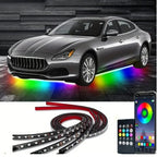 Banda LED Auto 4 buc 2x120cm, 2x150cm benzi luminoase auto cu lumină neon RGB pentru accent, lumină inferioară cu telecomandă wireless, benzi luminoase pentru caroserie auto, Furgonetă SUV Camion
