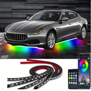 Banda LED Auto 4 buc 2x120cm, 2x150cm benzi luminoase auto cu lumină neon RGB pentru accent, lumină inferioară cu telecomandă wireless, benzi luminoase pentru caroserie auto, Furgonetă SUV Camion