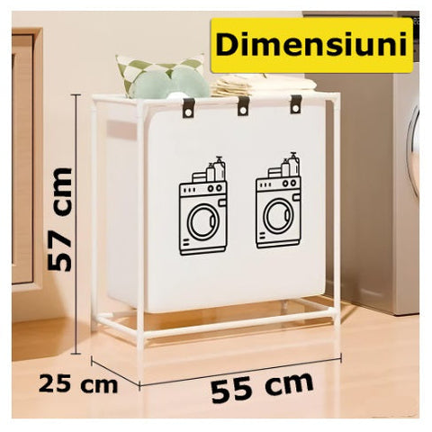 Cos De Rufe Murdare Cu Rotile, Pentru Sortare Si Organizare Haine, Material Textil, Cadru Aluminiu, Dimensiuni 55 x 25 x 57 cm, Alb