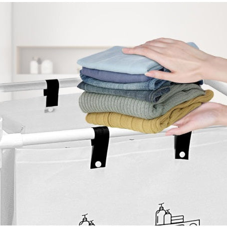 Cos De Rufe Murdare Cu Rotile, Pentru Sortare Si Organizare Haine, Material Textil, Cadru Aluminiu, Dimensiuni 55 x 25 x 57 cm, Alb