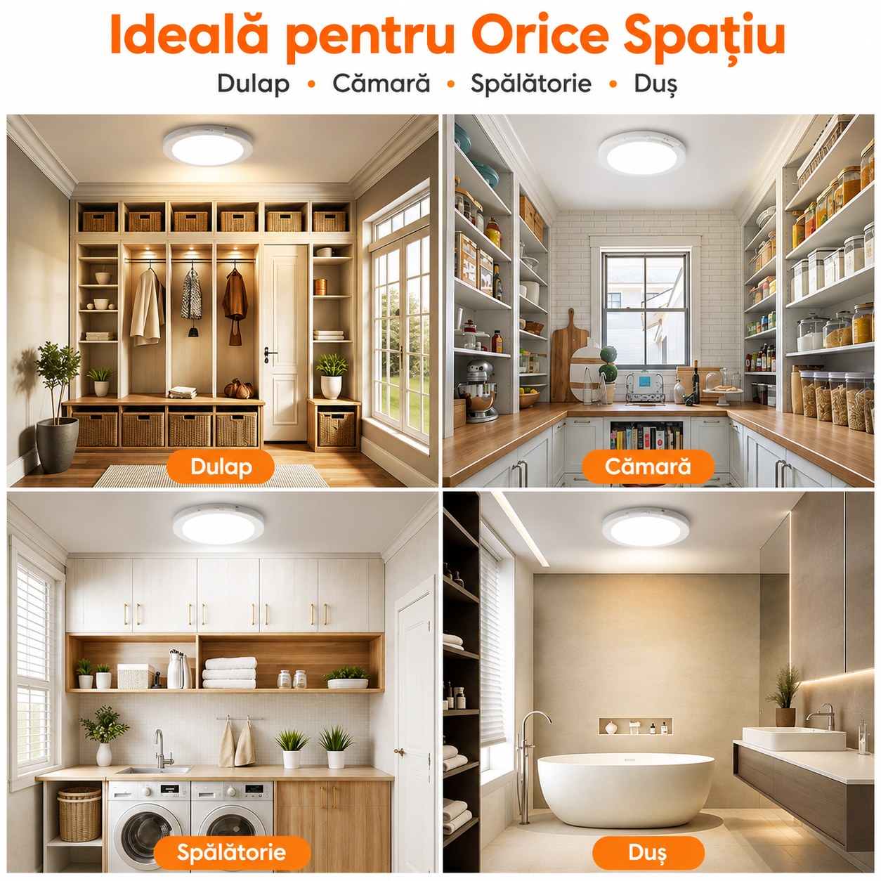 Lampă LED de Tavan Reîncărcabilă 8000mAh cu Senzor de Mișcare, Fixare Magnetică, Telecomandă, 3 Temperaturii de Culoare, Intensitate Reglabilă, USB-C, pentru Hol, Dulap, Dormitor, Bucătărie