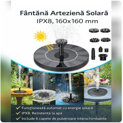 Fantana Arteziana Solara IPX8, 160x160 mm – Pompa Apa cu Panou Solar pentru Gradina, Iaz si Decor Exterior