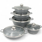 Set de vase ( OALE ) de gătit antiaderente Hot Chef, 10 piese – Caserole premium din marmură granit cu capace de sticlă și caserolă joasă, set de bucătărie durabil, fără PFOA, sănătos și elegant