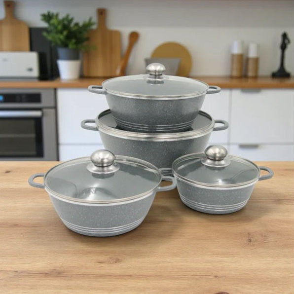Set de vase ( OALE ) de gătit antiaderente Hot Chef, 10 piese – Caserole premium din marmură granit cu capace de sticlă și caserolă joasă, set de bucătărie durabil, fără PFOA, sănătos și elegant