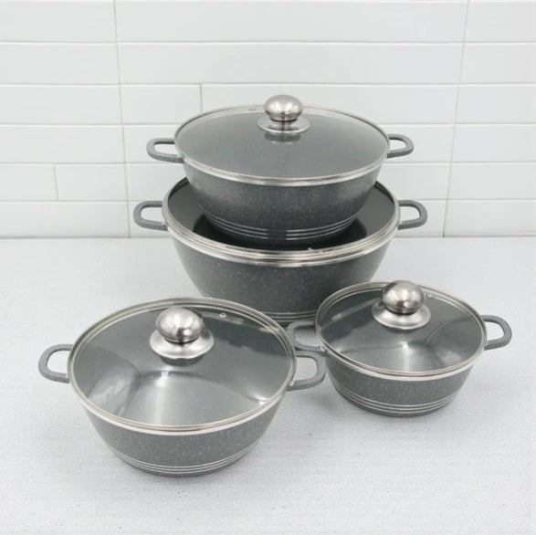 Set de vase ( OALE ) de gătit antiaderente Hot Chef, 10 piese – Caserole premium din marmură granit cu capace de sticlă și caserolă joasă, set de bucătărie durabil, fără PFOA, sănătos și elegant