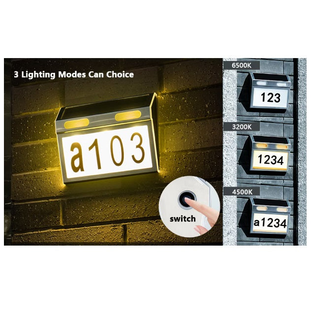 Număr de casă din oțel inoxidabil cu panou solar, Iluminare 10 leduri – imagine 3