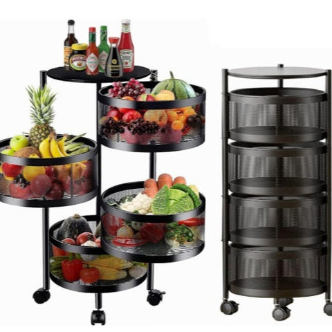 Raft Mobil cu 4 Sertare Rotative – Organizator Bucătărie, Depozitare Fructe și Legume