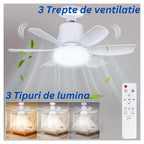 Ventilator de Tavan cu Lumina LED 2 in 1, Telecomanda Inclusa, 3 Trepte Viteza, Temperatura Culoare Reglabila 40W