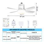 Ventilator de Tavan cu Lumina LED 2 in 1, Telecomanda Inclusa, 3 Trepte Viteza, Temperatura Culoare Reglabila 40W