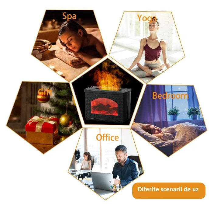 Umidificator cu efect de flacară șemineu, difuzor de uleiuri esențiale, aroma terapie, 270 ml – imagine 6