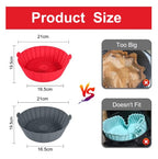 Set 2 oala de silicon pentru friteuza de aer,  Sigur si non-toxic, Rezistent la caldura pana la 230°C, Reutilizabil, Usor de utilizat si de curatat, Silicon, 21x19.5cm, multicolor