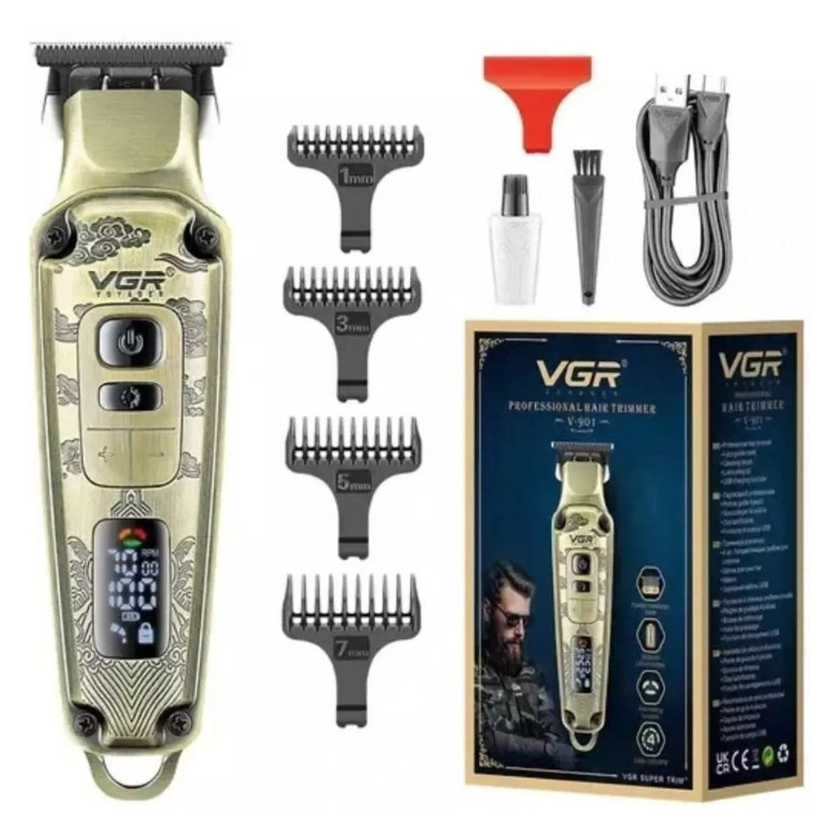Aparat de tuns VGR V-901 cu afișaj LED și accesorii