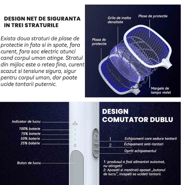 Paletă cu Descărcare Electrică Anti-Insecte, Țânțari, Muște, Molii, UV