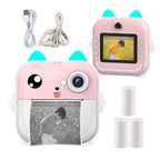 Camera foto instant pentru copii, Aparat Foto-Video FULL HD pentru copii, cu functie de printare, ecran LCD de 2.4 inch, 3 role incluse, snur de sustinere