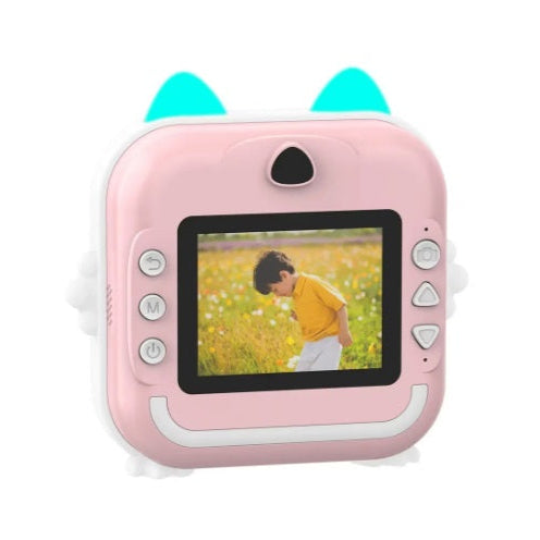 Camera foto instant pentru copii, Aparat Foto-Video FULL HD pentru copii, cu functie de printare, ecran LCD de 2.4 inch, 3 role incluse, snur de sustinere