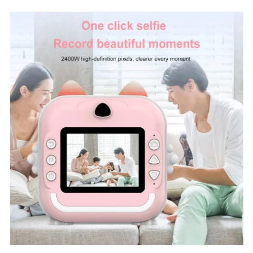 Camera foto instant pentru copii, Aparat Foto-Video FULL HD pentru copii, cu functie de printare, ecran LCD de 2.4 inch, 3 role incluse, snur de sustinere