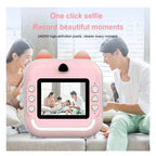 Camera foto instant pentru copii, Aparat Foto-Video FULL HD pentru copii, cu functie de printare, ecran LCD de 2.4 inch, 3 role incluse, snur de sustinere