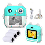 Camera foto instant pentru copii, Aparat Foto-Video FULL HD pentru copii, cu functie de printare, ecran LCD de 2.4 inch, 3 role incluse, snur de sustinere