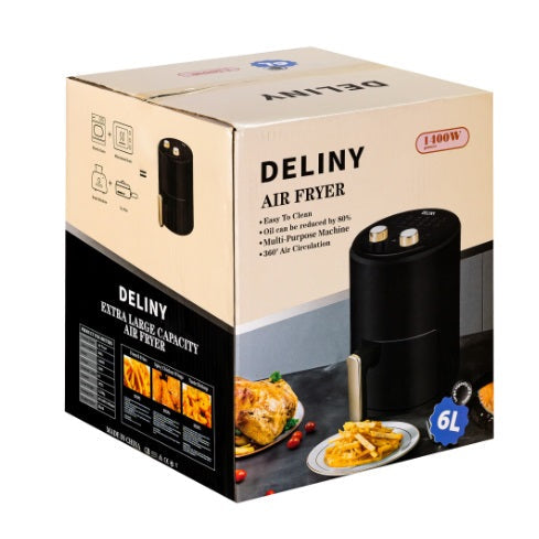 Friteuza cu aer cald, Deliny CHEF, Air Fryer , Capacitate 5 Kg, 1400 W, Negru