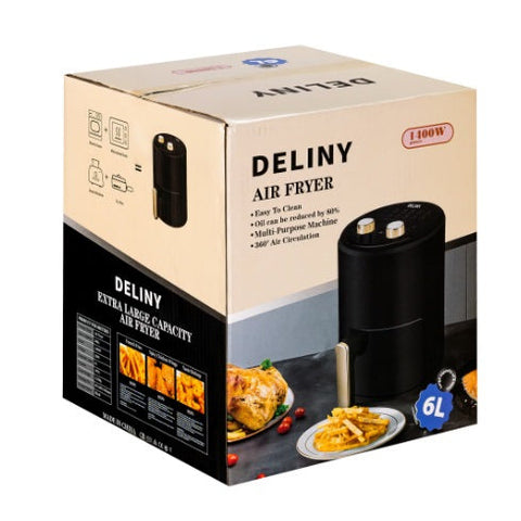 Friteuza cu aer cald, Deliny CHEF, Air Fryer , Capacitate 5 Kg, 1400 W, Negru