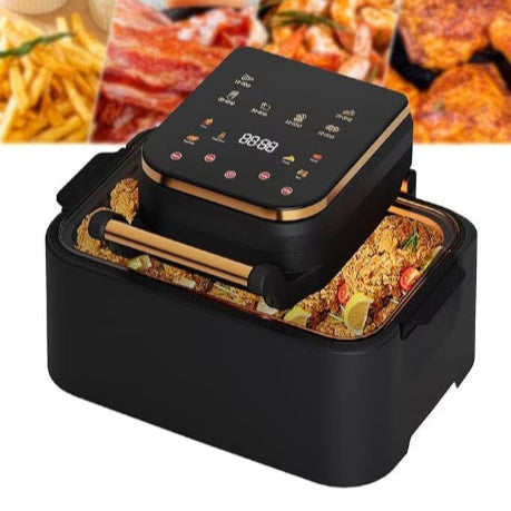 Friteuza cu aer cald, 1700 W, 12L, display Digital, temperatura 200 °C, 6 programe, functii - prajire, coacere, rumenire, grill, vas detasabil, Negru