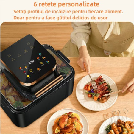 Friteuza cu aer cald, 1700 W, 12L, display Digital, temperatura 200 °C, 6 programe, functii - prajire, coacere, rumenire, grill, vas detasabil, Negru
