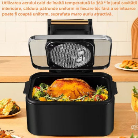 Friteuza cu aer cald, 1700 W, 12L, display Digital, temperatura 200 °C, 6 programe, functii - prajire, coacere, rumenire, grill, vas detasabil, Negru