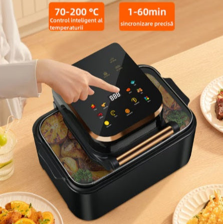 Friteuza cu aer cald, 1700 W, 12L, display Digital, temperatura 200 °C, 6 programe, functii - prajire, coacere, rumenire, grill, vas detasabil, Negru