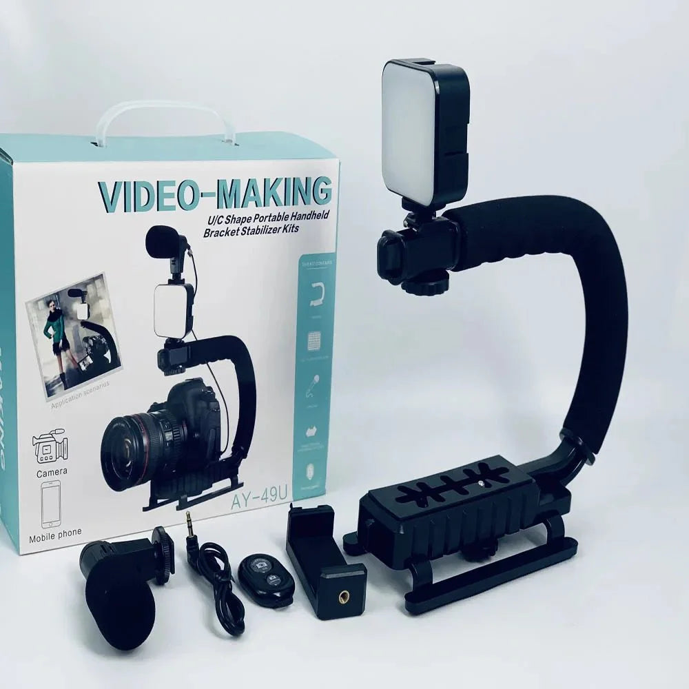 Kit stabilizator video AY-49U cu lumină LED și microfon
