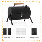 Gratar, mic portabil, de uz casnic, multifunctional, carbune, cu tigaie pentru gratar, design zona de gratar cu doua fete, suport triunghiular stabil, echipat cu orificii, negru si alb, 37X25X38CM