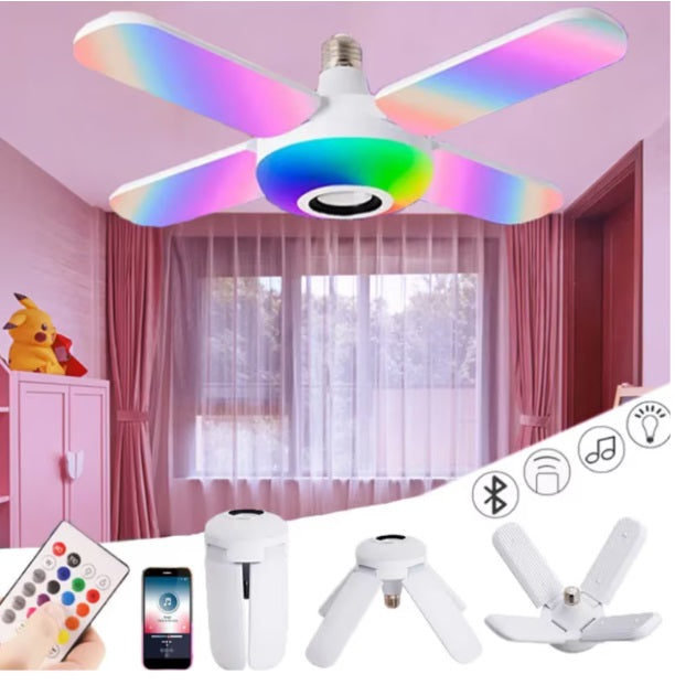 Bec cu 4 brațe, Lampa LED RGB, E27, boxă bluetooth, muzică, telecomandă