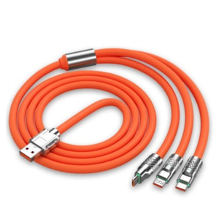 Cablu Date si Incarcare Rapida , 3 in 1, 120W, QC 3.0, USB, USB-C, Lighting, 1.2m, Compatibil iPhone, Samsung, Huawei, Portocaliu
