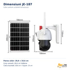 Dimensiuni JE-187: panou 288 × 186 mm, corp cameră înălțime 206 mm, cotă orizontală 186 mm, suport 150 mm