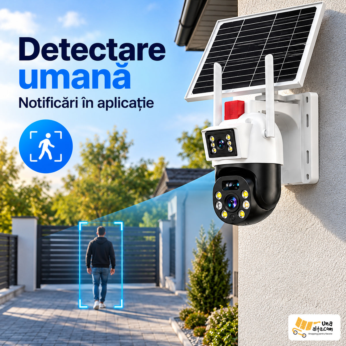 Detectare umană și notificări în aplicație