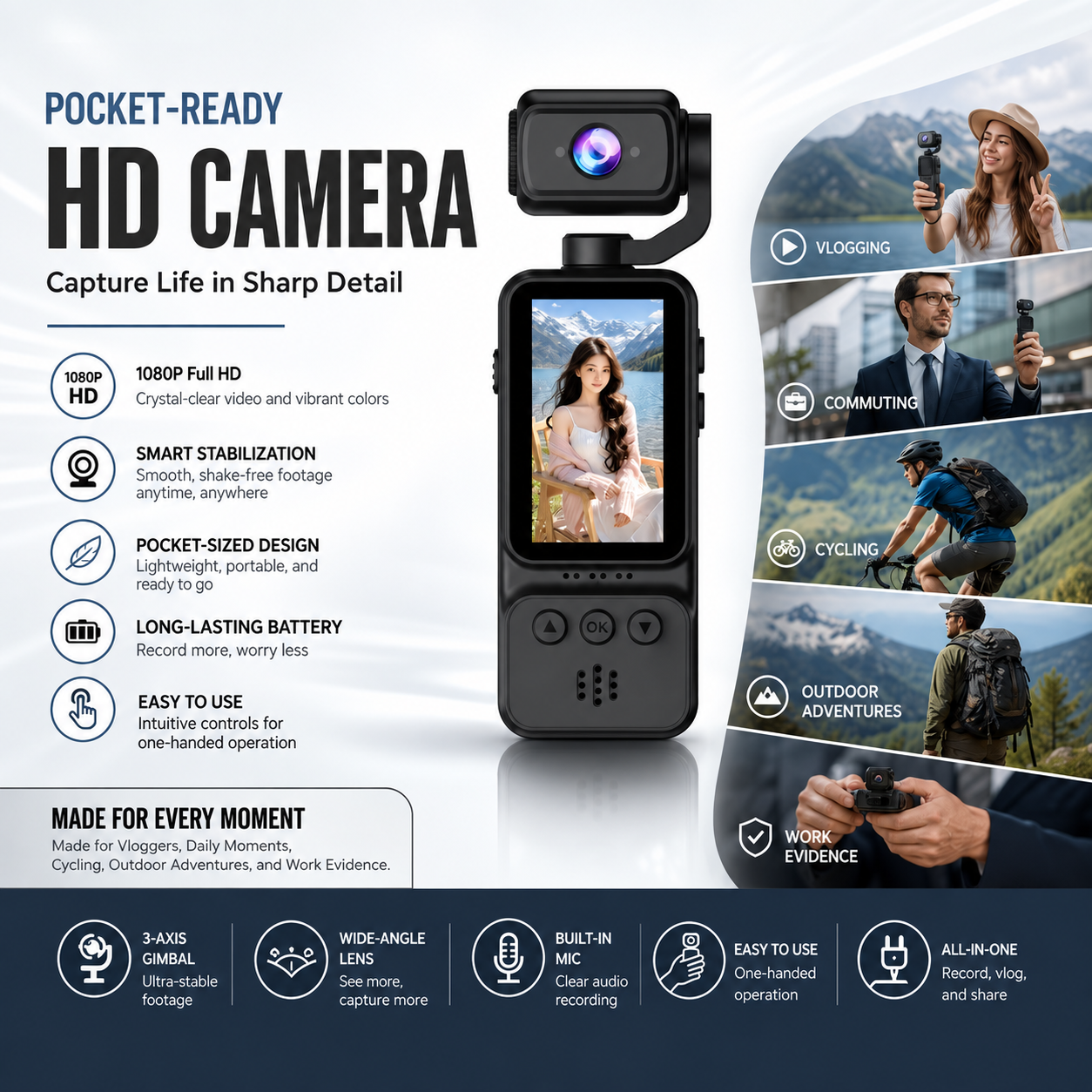Camera video sport portabila 1080P - functii principale