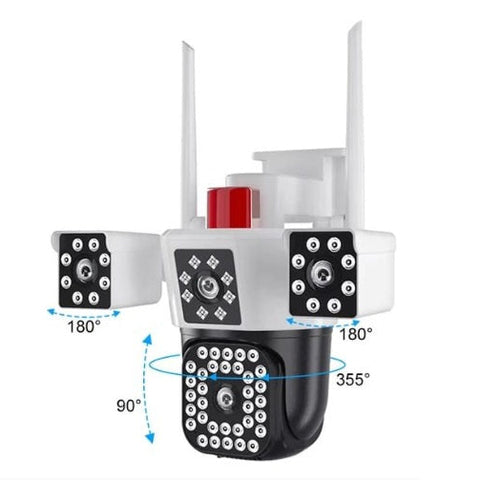 Cameră de securitate pentru rețea CCTV fără fir cu trei lentile WiFi în aer liber - albă